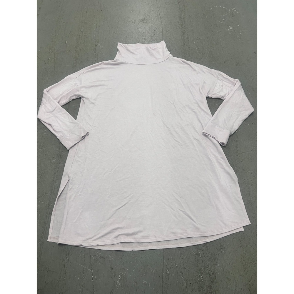 Eileen Fisher Mini Dress Womens Medium White Side Slits Turtleneck Minimalist‎